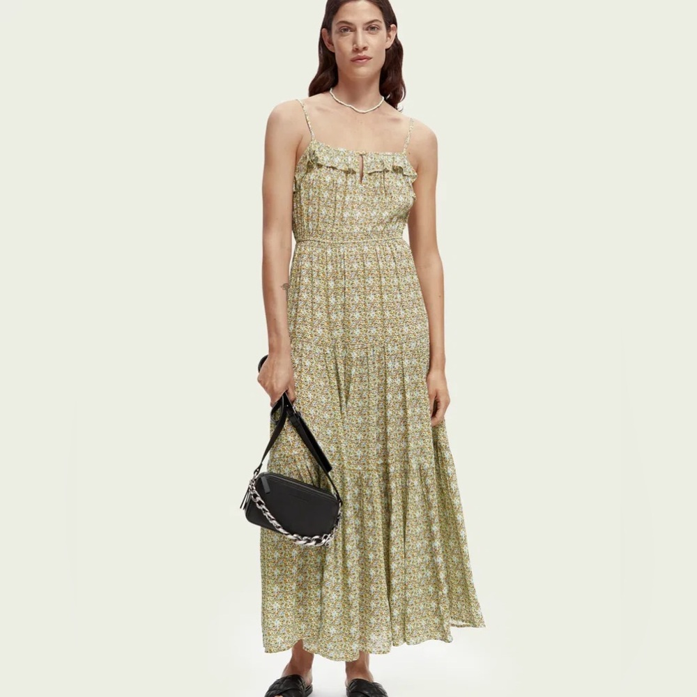 Scotch & Soda Floral Print Maxi Sundress Full-Length Tiered Strap Dress Combo B